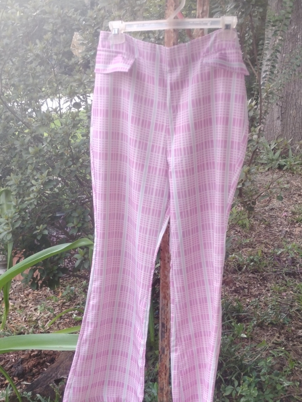 Womenβs Pink Plaid Straight-Leg Pants